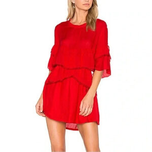 IRO Cecile red tiered ruffle mini dress